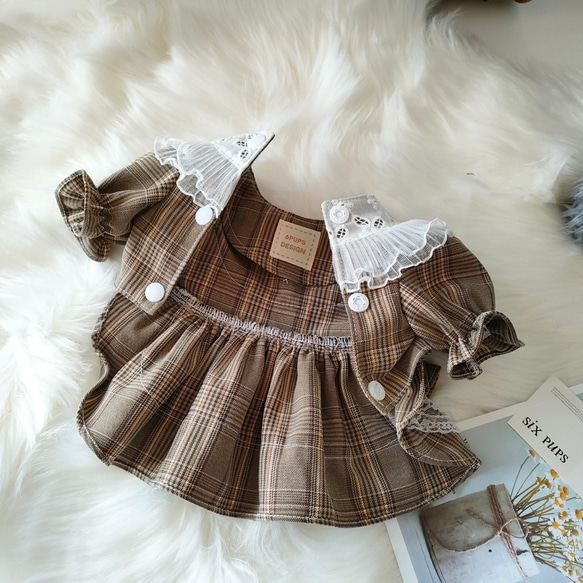 【新作】ペット服・RiNa DReSS チェックドレス　ワンピース　袖付きワンピース 4枚目の画像