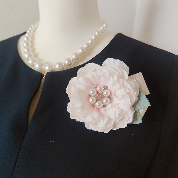 コサージュ ブローチ カメリア ハンドメイド 卒業 結婚式 ピンク 入学