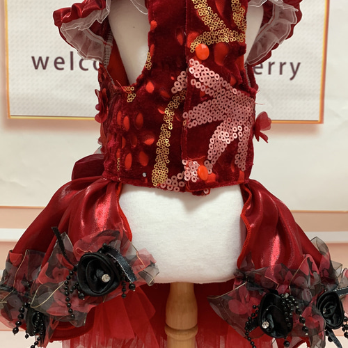 犬猫うさちゃん服 Rose×Rose ワインレッドのショート丈ドレス 犬猫うさちゃん服 Rose×Rose ワインレッドのショート丈ドレス