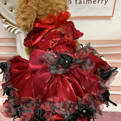 犬猫うさちゃん服 Rose×Rose ワインレッドのショート丈ドレス 犬猫うさちゃん服 Rose×Rose ワインレッドのショート丈ドレス
