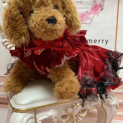犬猫うさちゃん服 Rose×Rose ワインレッドのショート丈ドレス 犬猫うさちゃん服 Rose×Rose ワインレッドのショート丈ドレス