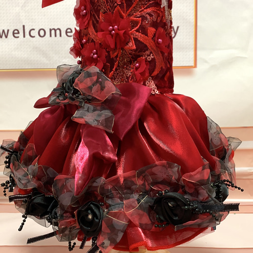 犬猫うさちゃん服 Rose×Rose ワインレッドのショート丈ドレス ペット服