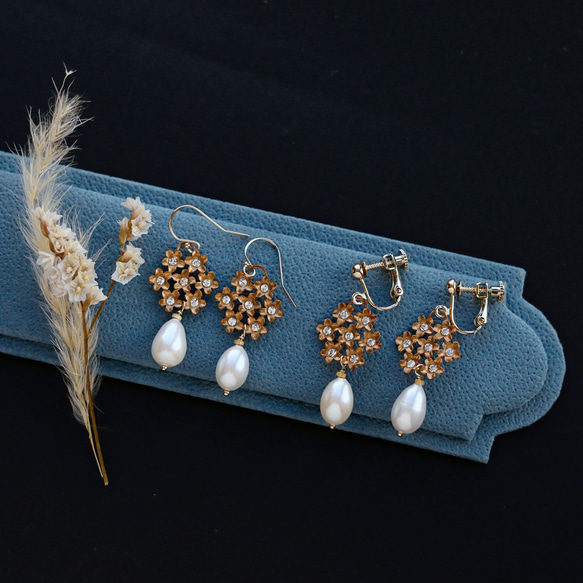 淡水珍珠與復古花朵耳環 第3張的照片