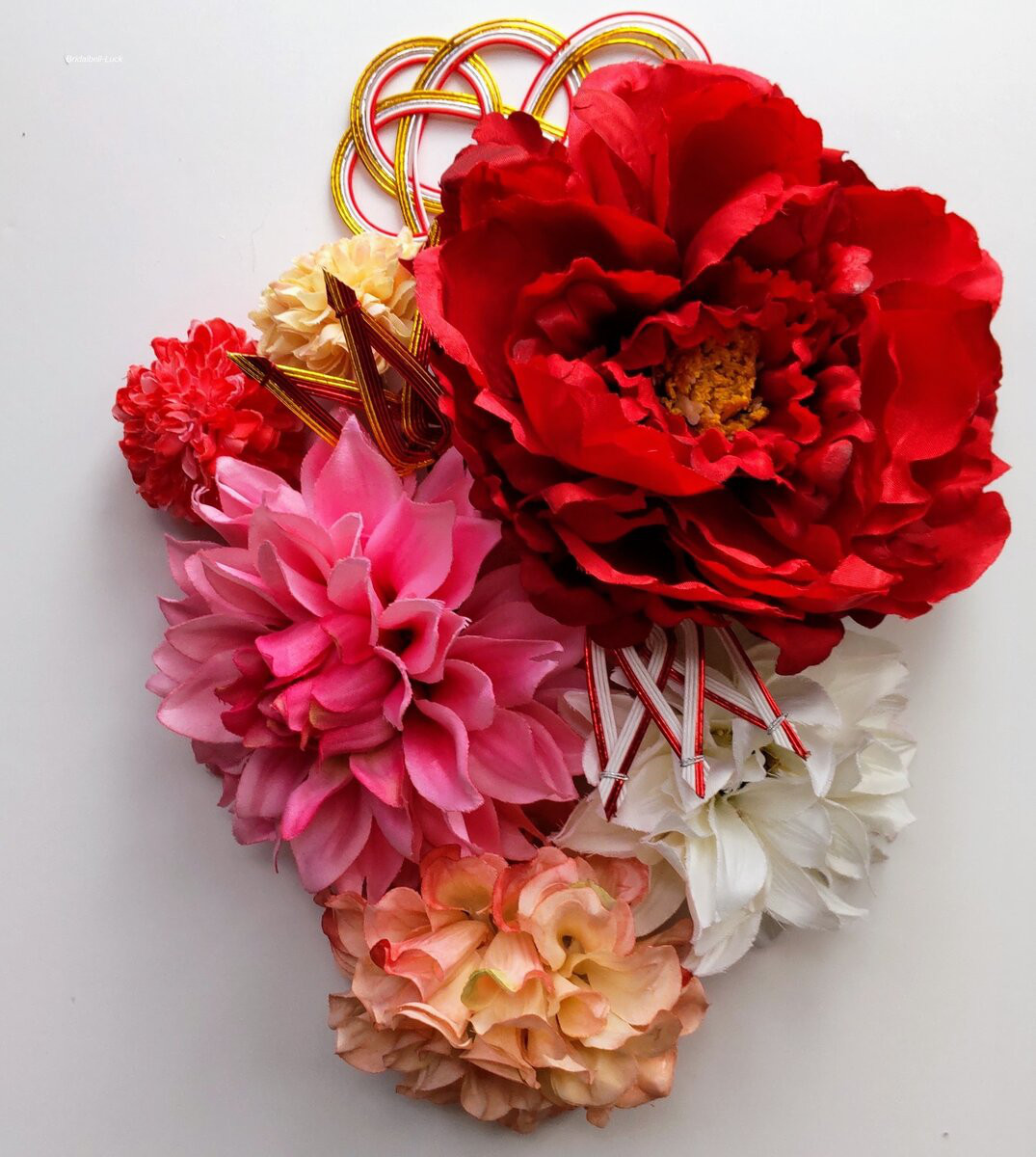 造花髪飾り　赤ピオニー・ピンクダリア　2色竹 6,075円