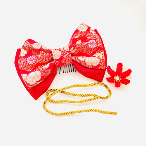 ご確認用になります。　金襴リボン　赤が綺麗❣️ モダン　豪華　しめ縄飾り 赤い金襴と赤のちりめんの和リボン 卒業式 袴 ハイカラさん 着物 振袖