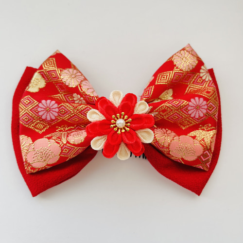 赤い金襴と赤のちりめんの和リボン 卒業式 袴 ハイカラさん 着物 振袖