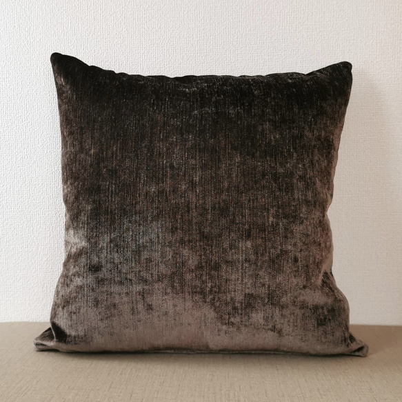 トルコ製 ラグジュアリー ダークブラウン 無地 クッションカバー 45×45  