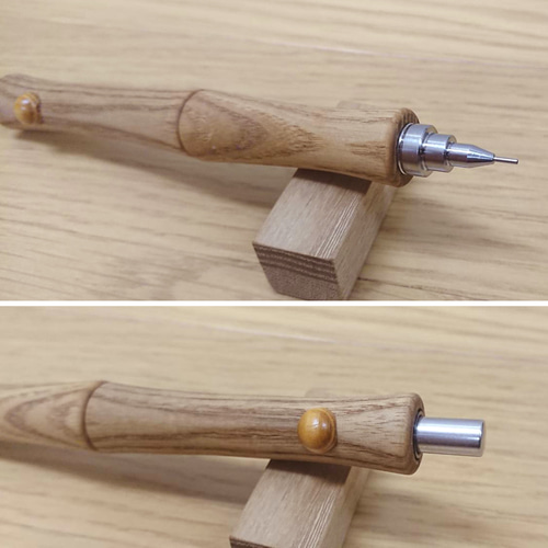 【牛皮】お待たせいたしました。木軸　手作り　木のシャープペンシル 木軸シャープペンシル PG-オーク T-1 （茶色系） 製図用 木軸