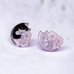 櫻花貓胸針（銀/黑） 第1張的照片