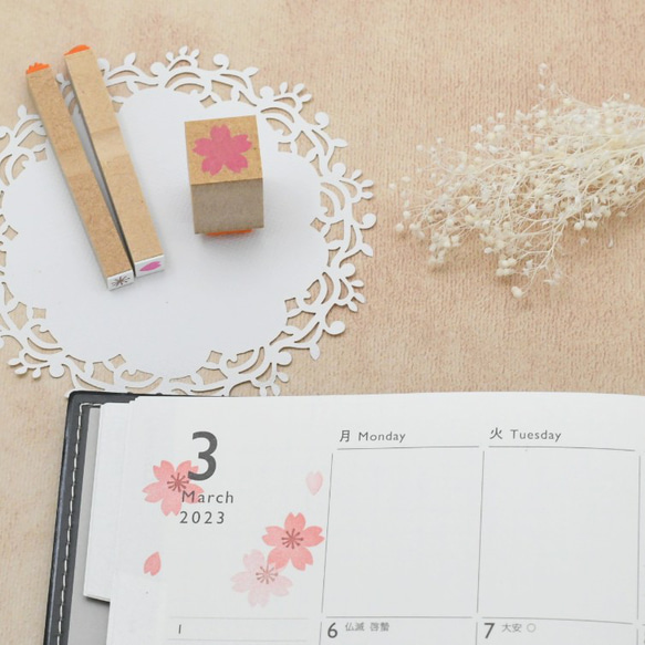【2月と3月限定 お得なインク付き】桜はんこ-桜の2色押しはんこ 3枚目の画像