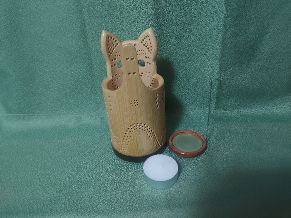 竹製キャンドルホルダー　ネコ-2　竹あかり　灯り　猫　しっぽ　お尻　キュート　肉球 6枚目の画像