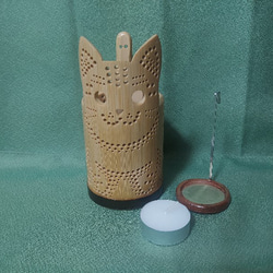 竹製キャンドルホルダー　ネコ-2　竹あかり　灯り　猫　しっぽ　お尻　キュート　肉球 4枚目の画像