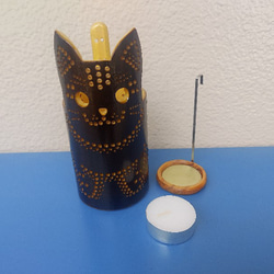 竹製キャンドルホルダー　ネコ-1　竹あかり　灯り　猫　肉球　かわいい 3枚目の画像