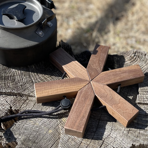 ミニコースター ウォールナット調 鍋敷き キャンプ アウトドア 木製