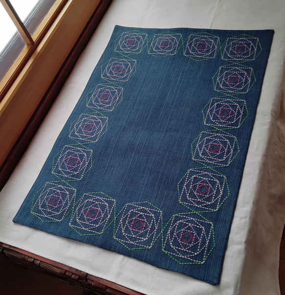 多用途布料，玫瑰圖案靛藍染色棉布 第2張的照片