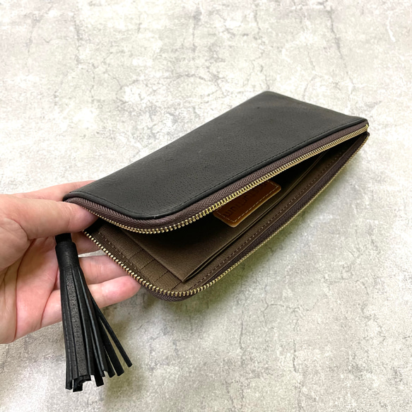 【カラーオーダー可】ピッグスキンのスリムな長財布　ブラック 3枚目の画像