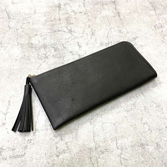 【カラーオーダー可】ピッグスキンのスリムな長財布　ブラック 2枚目の画像