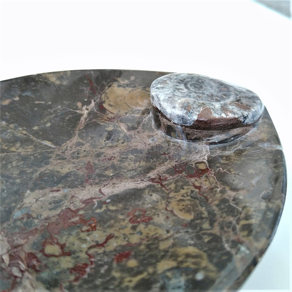 レア！～天然石　魚型　皿　器　ジャスパー　145ｍｍ　1個　アンモナイト付 6枚目の画像