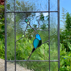 ステンドグラスパネル 【青い鳥の窓】 A3サイズーcreema限定販売ー 窓