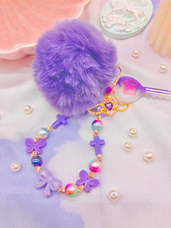 パープルくまちゃん☆じゃらじゃらキーホルダー 流れ出す 