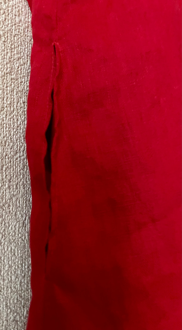 『新色新作2023』大人な雰囲気のリネンバルーン7分袖 ワンピース (RED)「受注制作」 6枚目の画像
