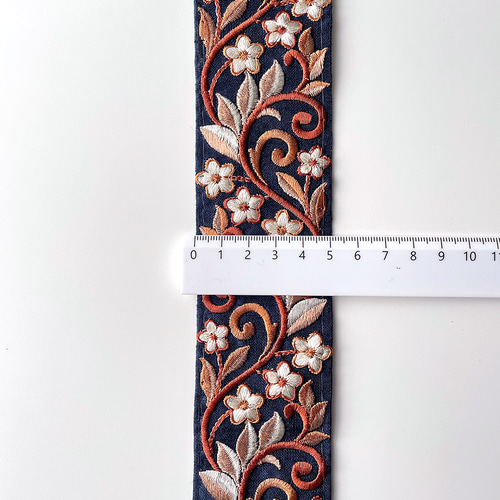 幅：5cm 】 インド刺繍 リボン ネイビー 107 リボン・テープ