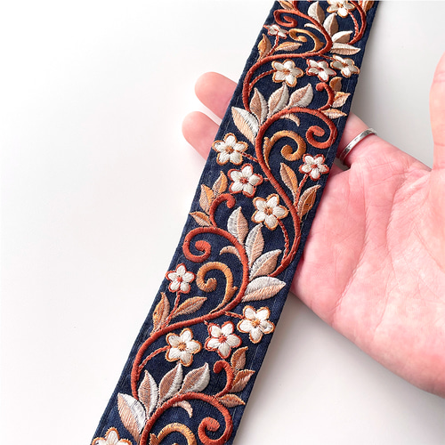 幅：5cm 】 インド刺繍 リボン ネイビー 107 リボン・テープ