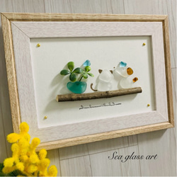 シーグラスアート インテリア雑貨 壁掛け 置物 北欧 観葉植物 ワン