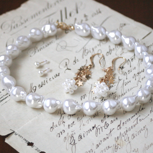 3点セット*大粒バロックパール ネックレス ピアス オイスターパール  