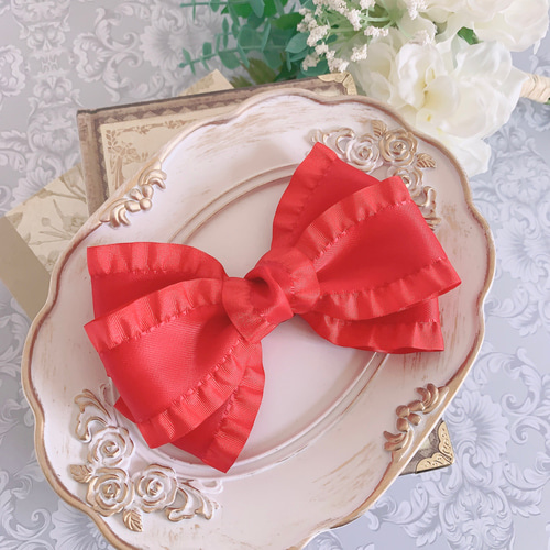 フリル トリプルリボン 赤 レッド 鮮やかな赤 量産型 フォーマル  