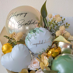 【送料無料】ゴールド×ナチュラルリーフギフト│バルーン電報　開店祝　誕生日　結婚式　結婚祝　記念日　グリーン 3枚目の画像
