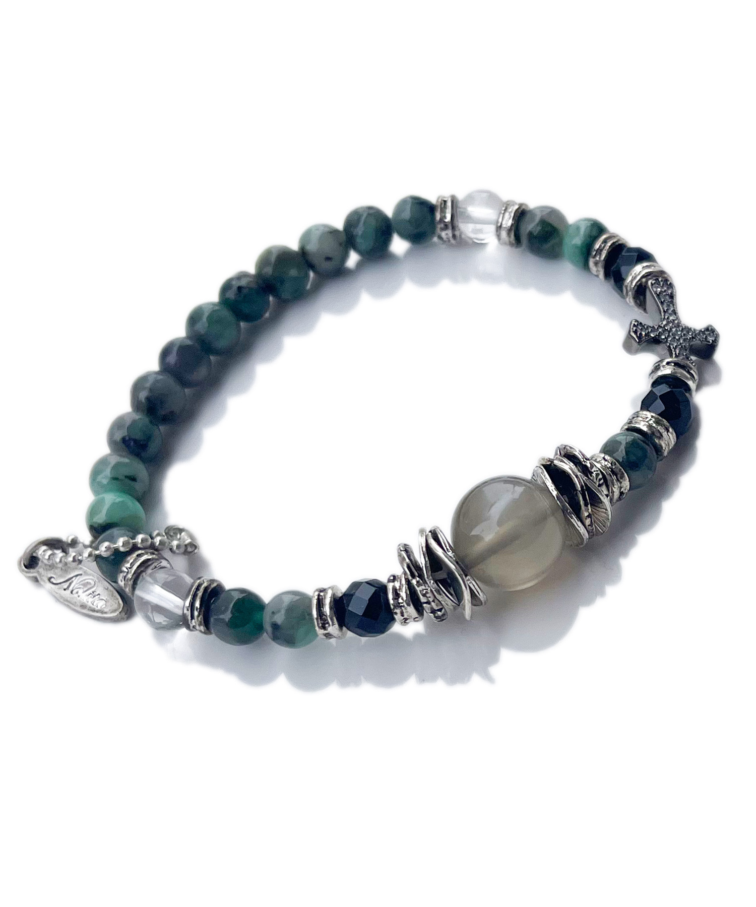 エメラルド ムーンストーン 水晶 オニキス ブレスレット　c569