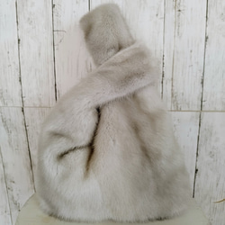 new antique ¶ ブルーアイリスミンクファー着脱可能リボン付き長方形底