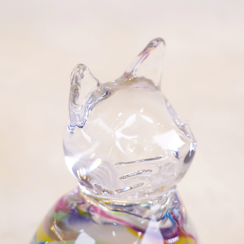 虹】ねこ・癒されるガラスの置物・お座り猫さん・ネコの置物 その他