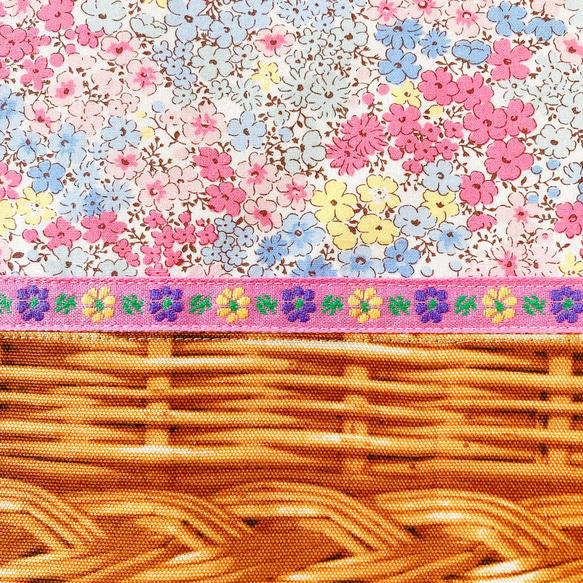 女の子 レッスンバッグ フラワーバスケット（ピンク）｜ネームタグつき｜小花柄｜ピンクのギンガムチェックの裏地つき入園入学 5枚目の画像