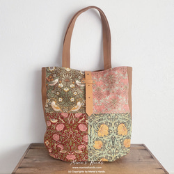 （精選作品）⭐️已售出51件⭐️草莓竊賊拼布威廉·莫里斯皮革手提包 第14張的照片