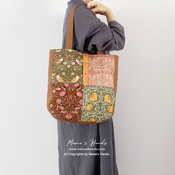 （精選作品）⭐️已售出51件⭐️草莓竊賊拼布威廉·莫里斯皮革手提包 第12張的照片