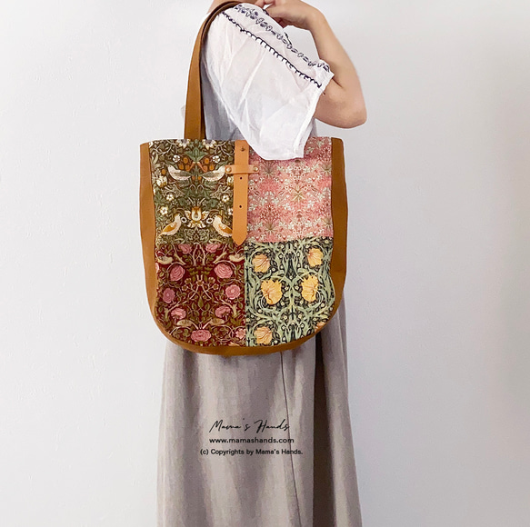 （精選作品）⭐️已售出51件⭐️草莓竊賊拼布威廉·莫里斯皮革手提包 第15張的照片