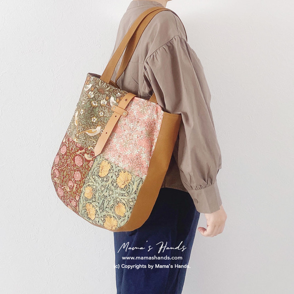 （精選作品）⭐️已售出51件⭐️草莓竊賊拼布威廉·莫里斯皮革手提包 第6張的照片