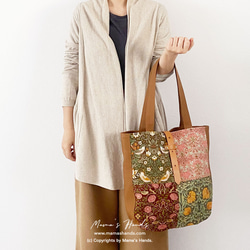 （精選作品）⭐️已售出51件⭐️草莓竊賊拼布威廉·莫里斯皮革手提包 第7張的照片