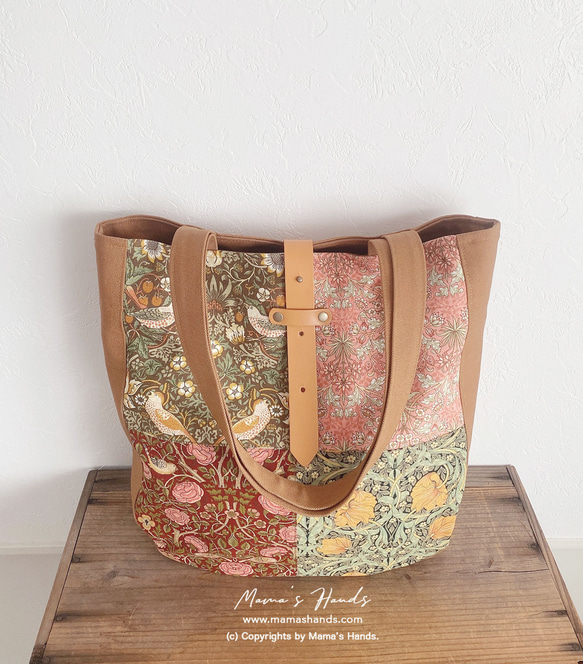 （精選作品）⭐️已售出51件⭐️草莓竊賊拼布威廉·莫里斯皮革手提包 第13張的照片