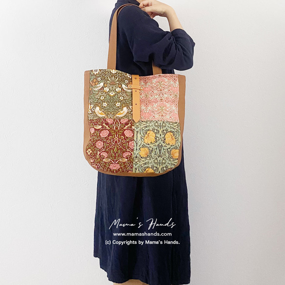 （精選作品）⭐️已售出51件⭐️草莓竊賊拼布威廉·莫里斯皮革手提包 第5張的照片