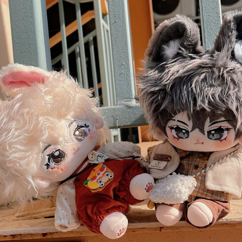 20cmぬいぐるみ 白髪と灰髪の子 かわいい 耳つき しっぽ付き