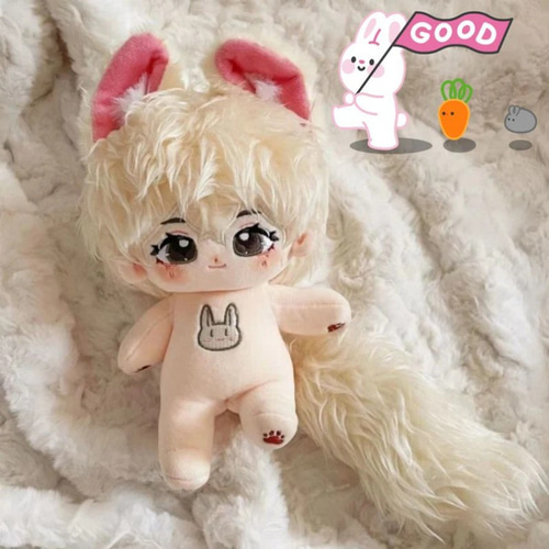 ホワイトぬいぐるみ 約20cm 耳付き 20cmぬいぐるみ 着せ替えぬいぐるみ きよ 白髪紫目 耳付き