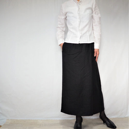 ラップスカート風ワイドパンツ 黒 ソフトでふっくらとした