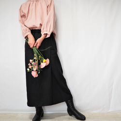 ラップスカート風ワイドパンツ 黒 ソフトでふっくらとした