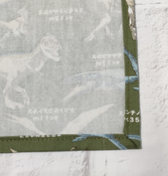 恐竜図鑑柄 42×42㎝ 正方形ランチクロス＆給食袋のセット【カーキ】【小学校給食用】 6枚目の画像