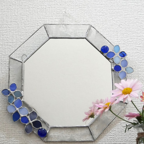 ✴︎:.。.クリアベースのお花の八角形鏡♪ （size20㎝/max24