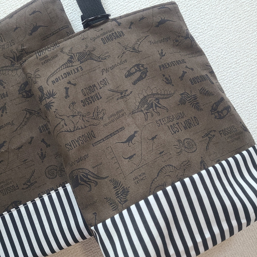 レッスンバッグ 体操服袋 上履き入れ 3点セット 恐竜化石 カーキ