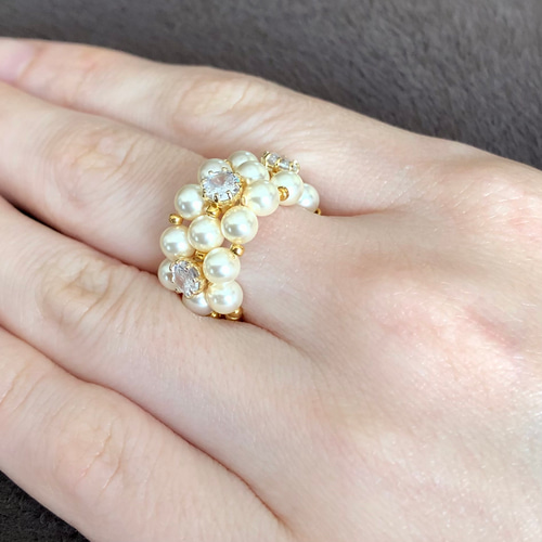 再販》小花のリング〜パール×ゴールド 〜【クリスタルパールと